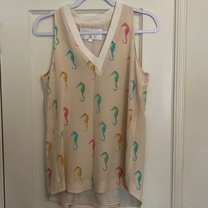Lauren Moffatt Silk Tank Top Small Pastel Seahorses